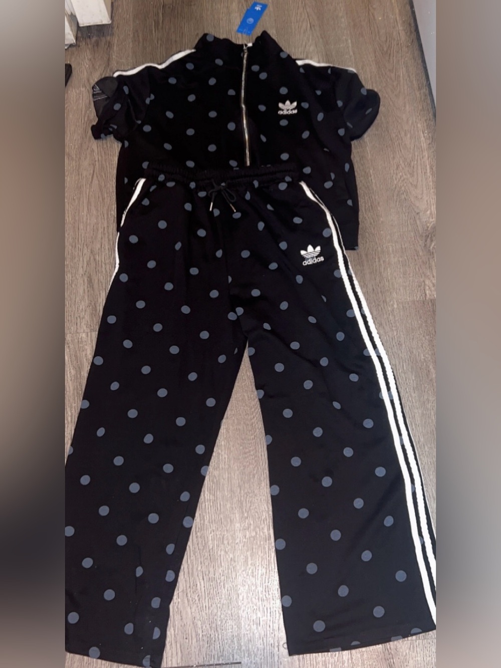 Adidas Navy blue with baby blue Polka Dot Track suit